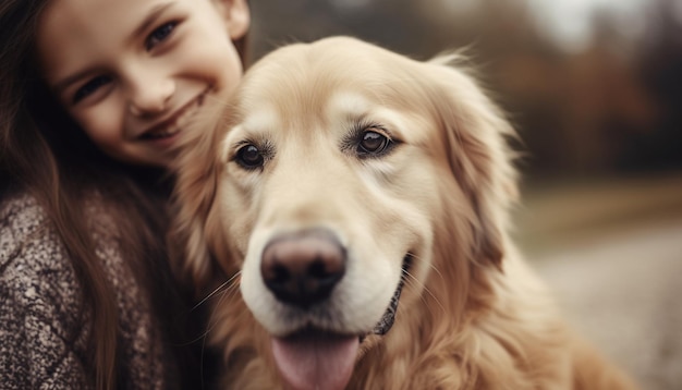 Cute puppy and girl share joyful friendship generated by AI