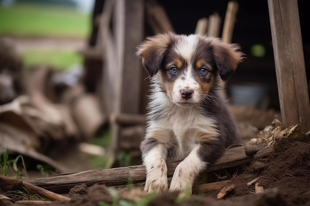 cute puppy in little farm puppy with funny look