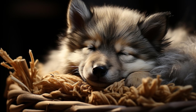 Cute puppy playing outdoors looking at camera with playful eyes generated by artificial intelligence