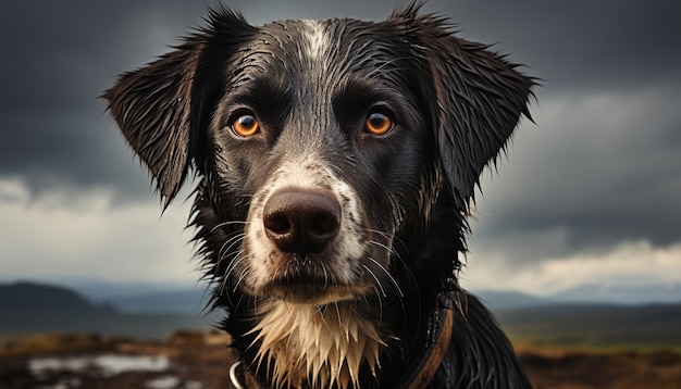 Cute puppy sitting looking at camera loyal and obedient generated by artificial intelligence