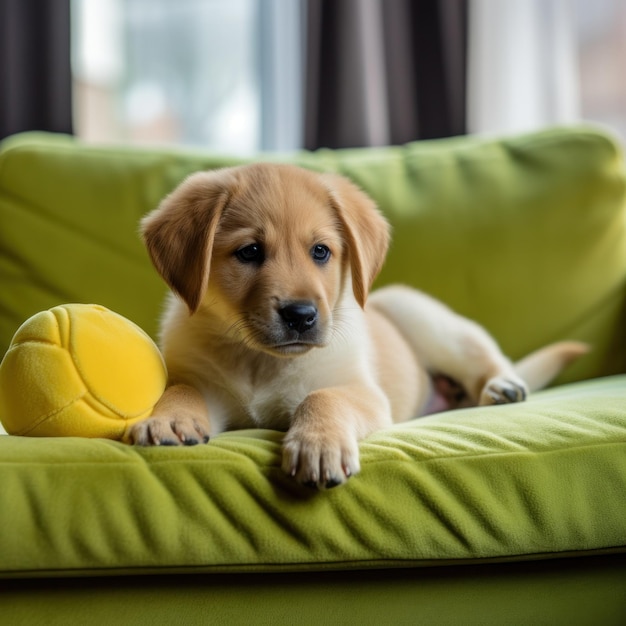 Cute puppy on a sofa