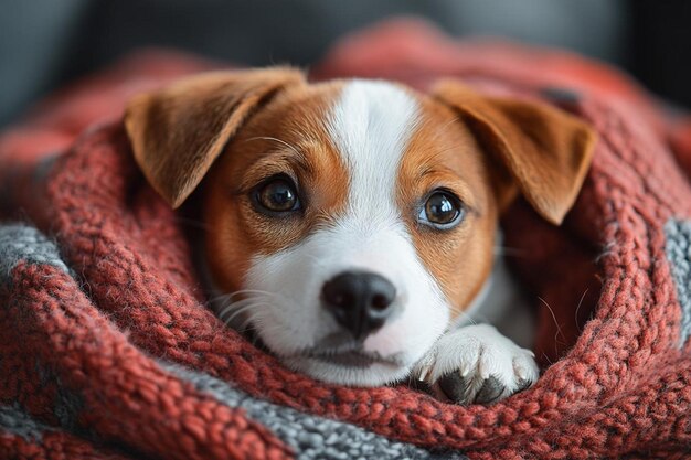 Cute Puppy in Soft Blanket photo