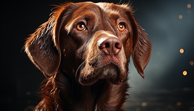 Cute puppy wet nose loyal friend sitting looking at camera generated by artificial intelligence