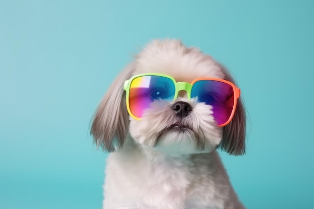 Cute puppy with colorful sunglasses symbolic of LGBTQ AI generated