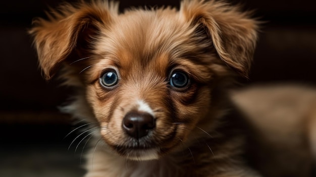 Cute puppy with sad eyes closeup