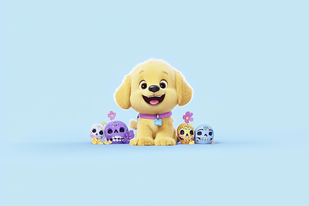 Photo cute puppy with sugar skulls for day of the dead