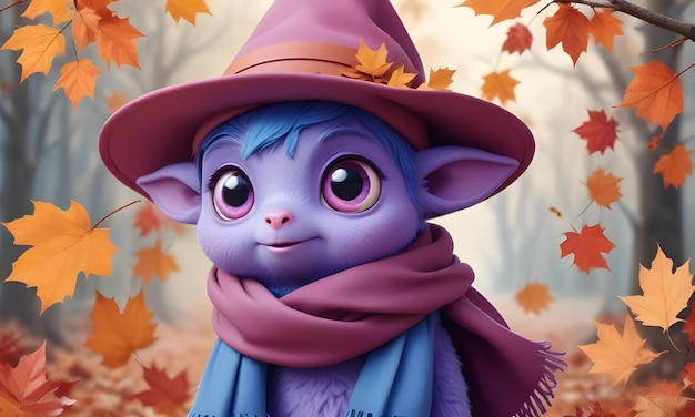 A cute purple creature with large eyes and adorable expressions