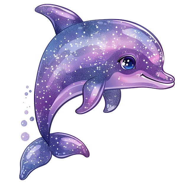 cute purple dolphin marine style illustration