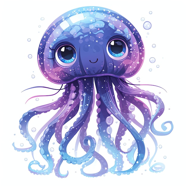 cute purple jellyfish marine style illustration