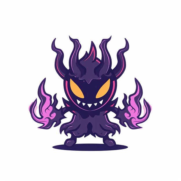 Photo cute purple monster with flames