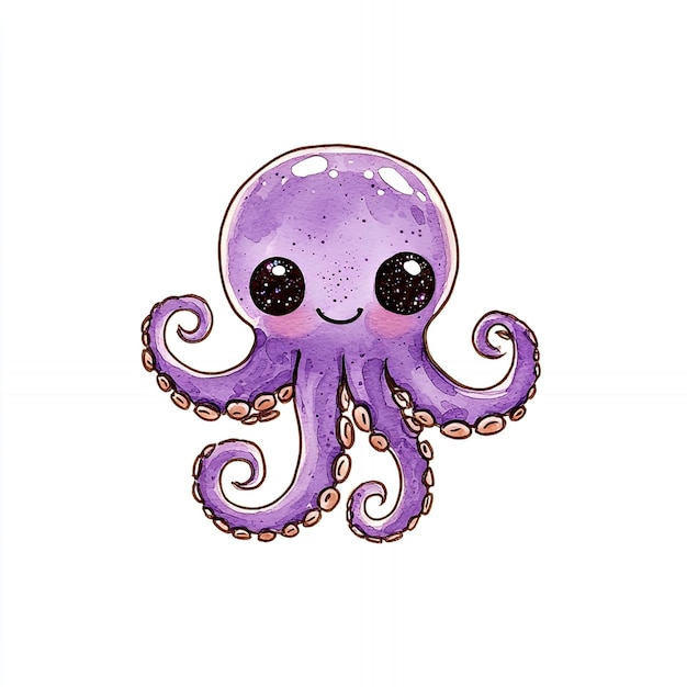 Cute Purple Octopus Cartoon Illustration