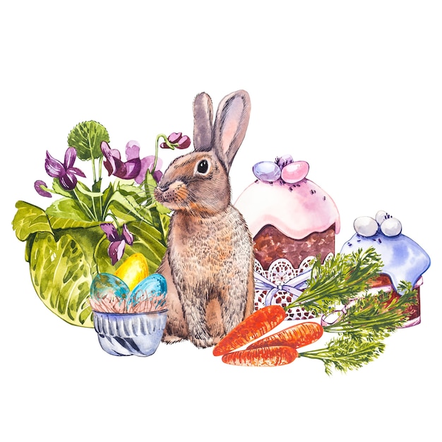 Cute rabbit animal watercolor illustration