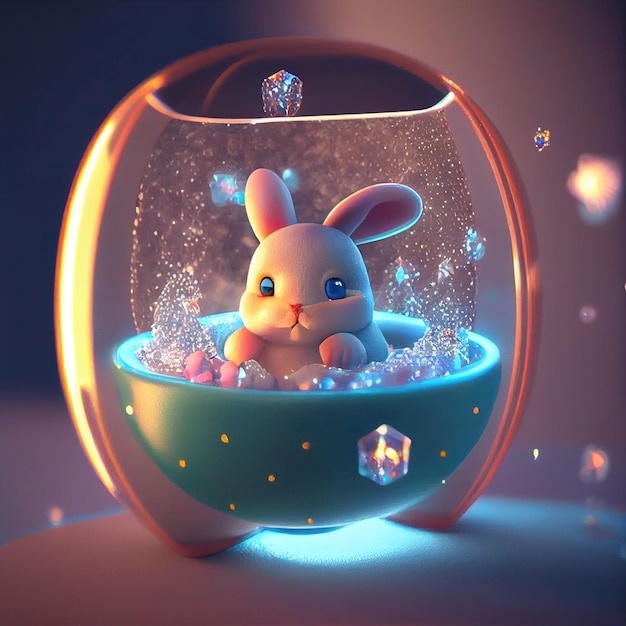 Cute rabbit bunny in the container Magical fantasy concept Generative AI