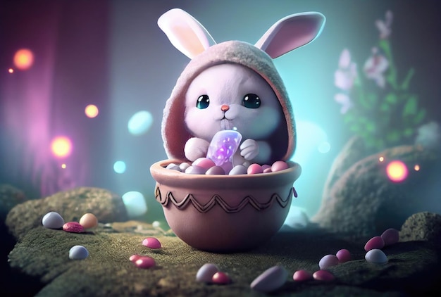 Cute rabbit bunny in the container Magical fantasy concept Generative AI