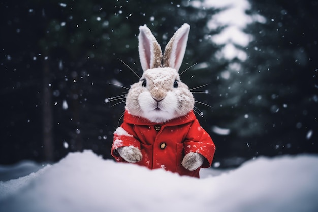 Cute rabbit dressed santa claus in forest Generate Ai