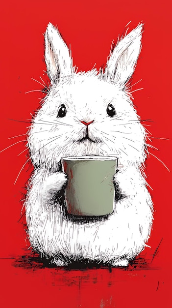 Photo cute rabbit enjoying a cup of coffee