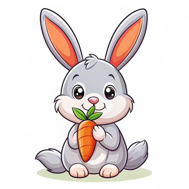 Photo cute rabbit holding carrot balloon cartoon vector icon illustration animal holiday icon isolated