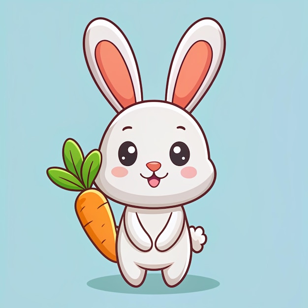 Photo cute rabbit holding carrot cartoon vector icon illustration animal nature icon concept isolated premium vector flat cartoon style