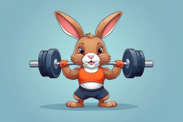 Cute Rabbit Lifting Carrots Barbell Cartoon Vector Icon Illustration Animal Sport Icon Isolated