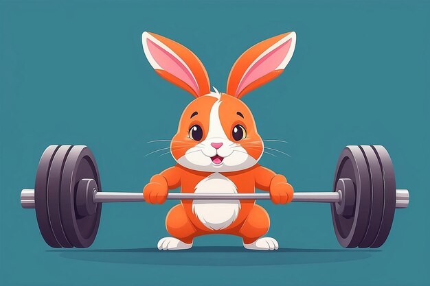 Photo cute rabbit lifting carrots barbell cartoon vector icon illustration animal sport icon isolated