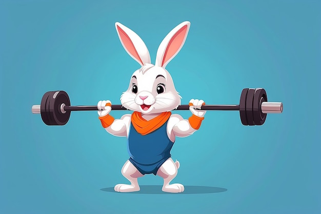 Cute Rabbit Lifting Carrots Barbell Cartoon Vector Icon Illustration Animal Sport Icon Isolated