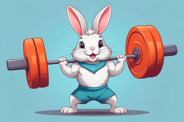 Photo cute rabbit lifting carrots barbell cartoon vector icon illustration animal sport icon isolated