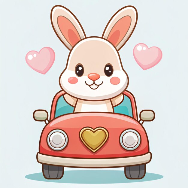 Photo cute rabbit riding car cartoon vector icon illustration animal transportation icon concept isolated premium vector flat cartoon style