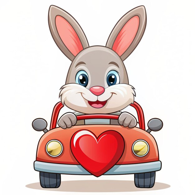 Photo cute rabbit riding car cartoon vector icon illustration animal transportation icon concept isolated premium vector flat cartoon style