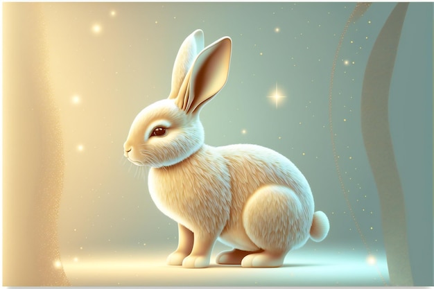 Cute rabbit on shiny christmas background digital illustration painting artwork