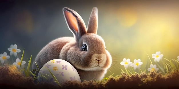 Cute rabbit with beautiful garden created with generative ai technology