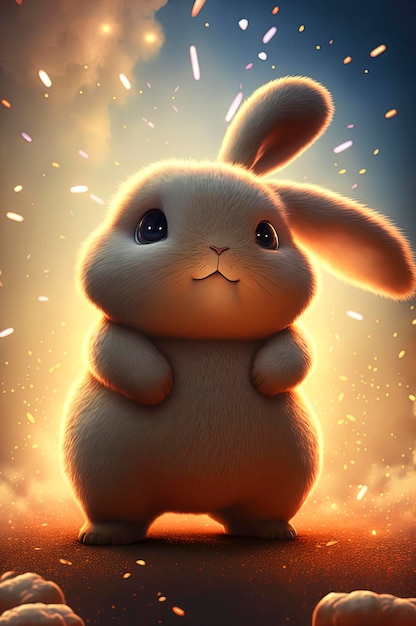 Cute rabbit with fireworks in background