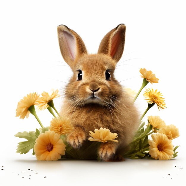 cute rabbit with yellow flowers