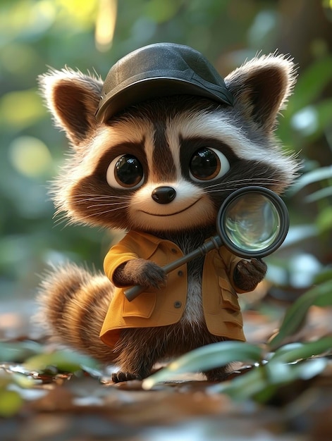 Cute Raccoon Detective With Magnifying Glass