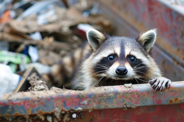 cute raccoon in garbage animal concept