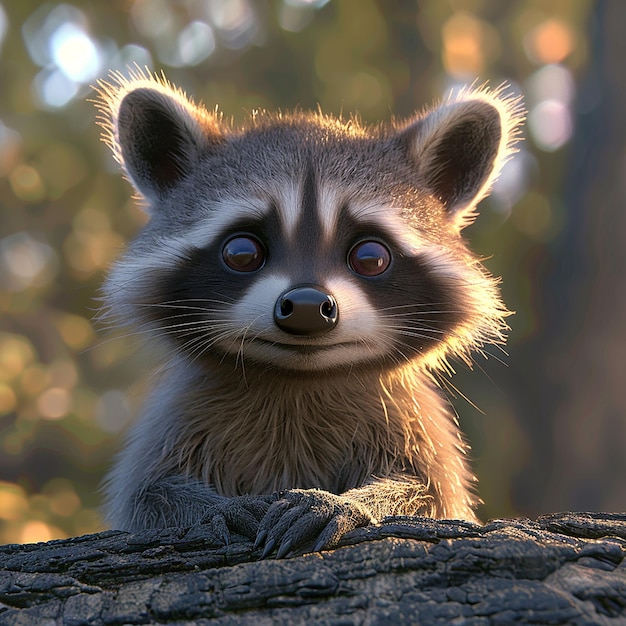 a cute raccoon is looking at the camera