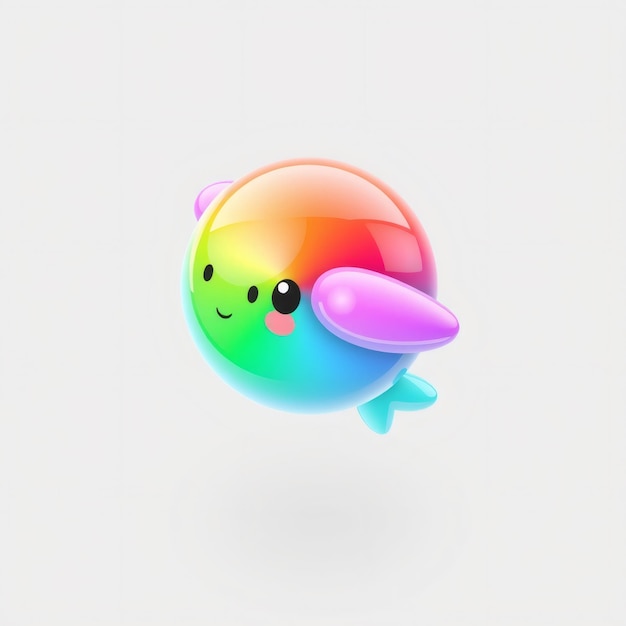 Cute rainbow cartoon character flying with wings