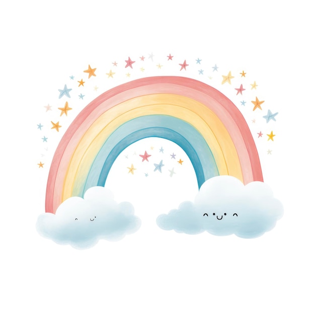 Cute Rainbow for Childrens Wall Print on White Background