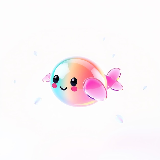 Cute Rainbow Fish with Pink Wings