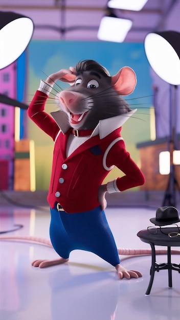 Cute rat wearing clothes in studio