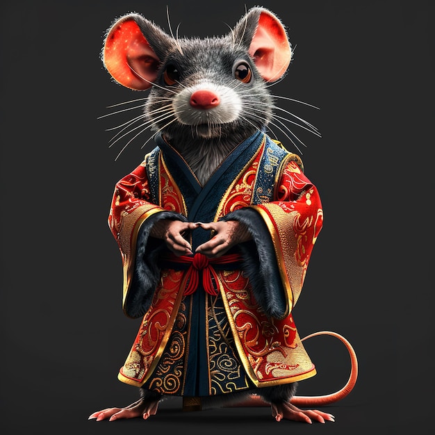 a cute rat with traditional Chinese new year dress Rat chinese new year