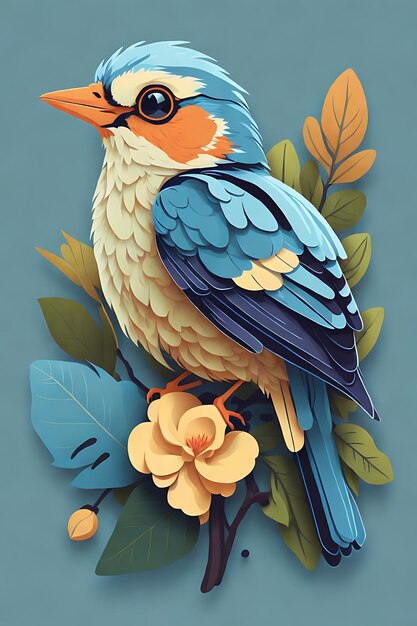 cute realistic bird flat design sticker vector no background