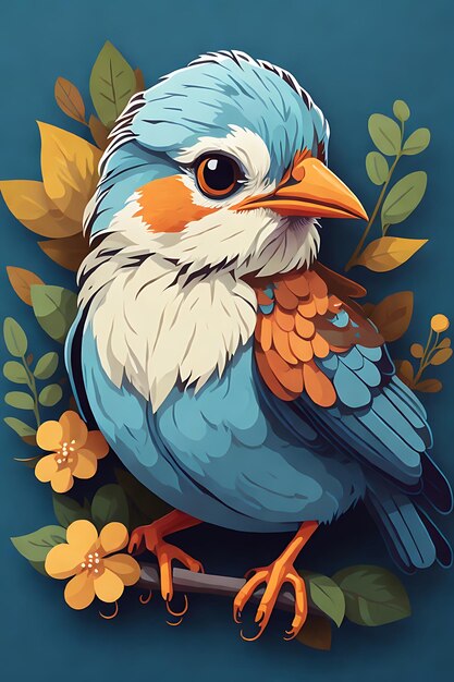 cute realistic bird flat design sticker vector no background