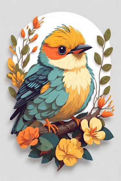 cute realistic bird flat design sticker vector no background