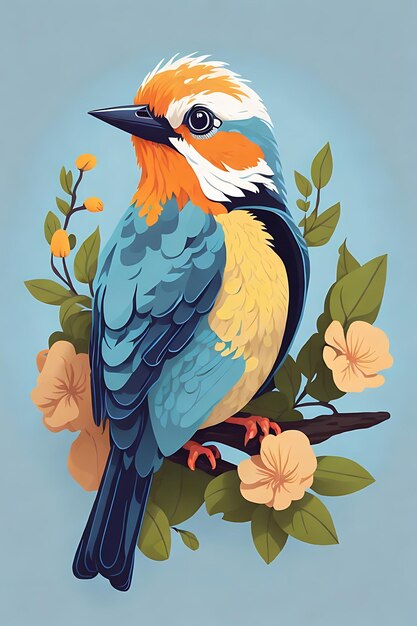 cute realistic bird flat design sticker vector no background