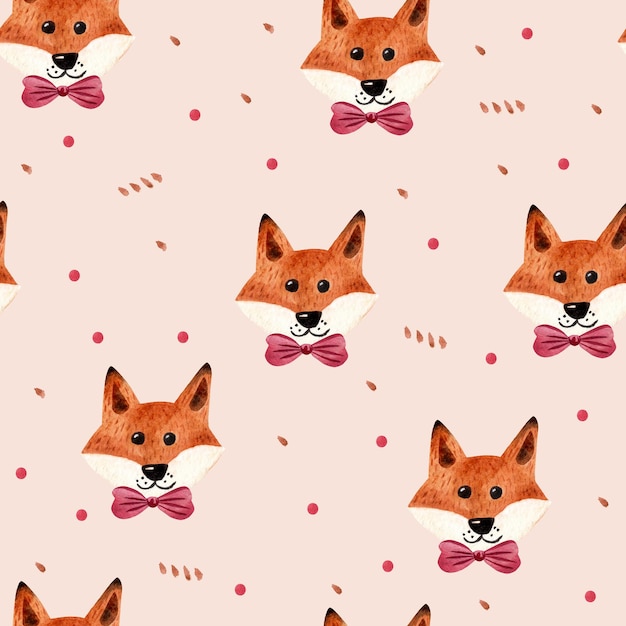 Cute red fox watercolor print Seamless pattern Childrens illustration