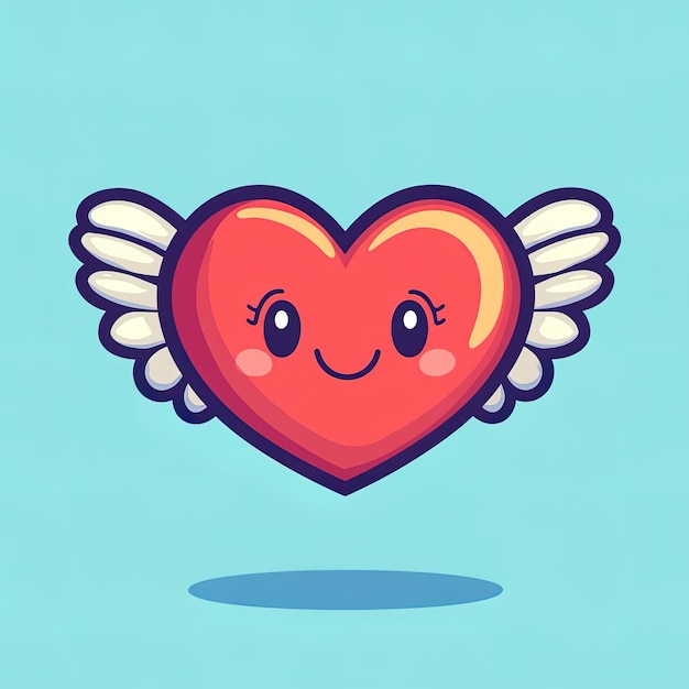 Photo cute red heart with angel wings flying and smiling