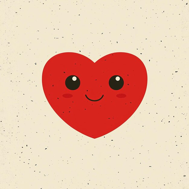 Photo cute red heart with a smiling face on a beige background