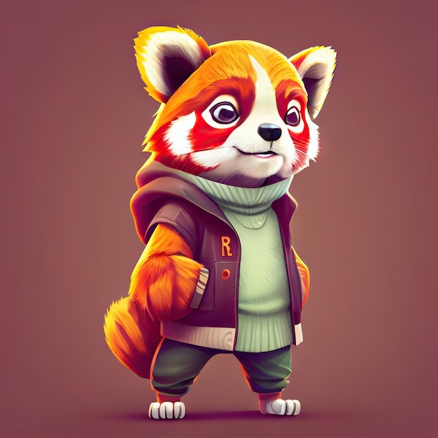 Cute red panda bear character with aesthetic streetwear clothes outfit