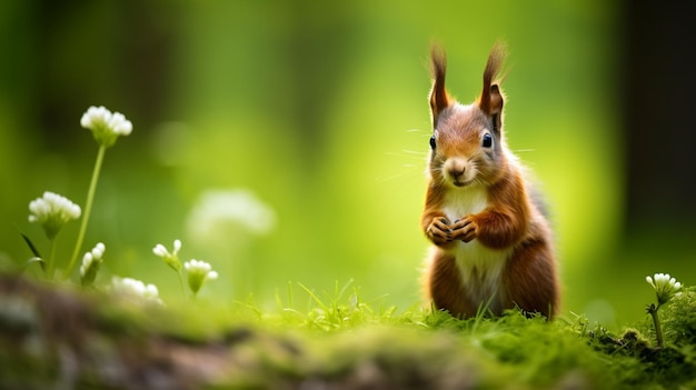 Cute red squirrel animal eating food jungle pictures AI Generated Image