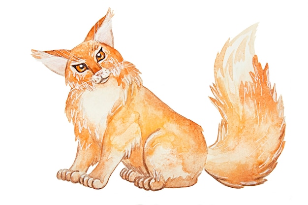 Cute red watercolor cat